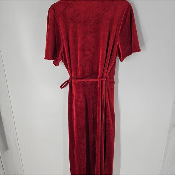 Marine Layer Red Dhalia Viola Velour Wrap Midi Dress L - Picture 10 of 13